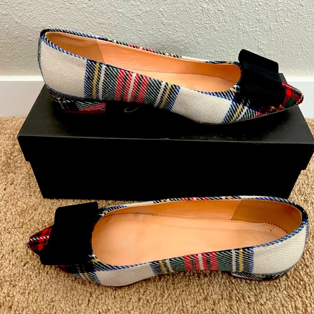 JCrew ballet plaid flats with bow